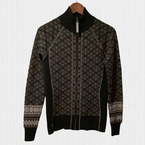 Athleta Black and Gray Patterned Zip-Up Cardigan Sweater
